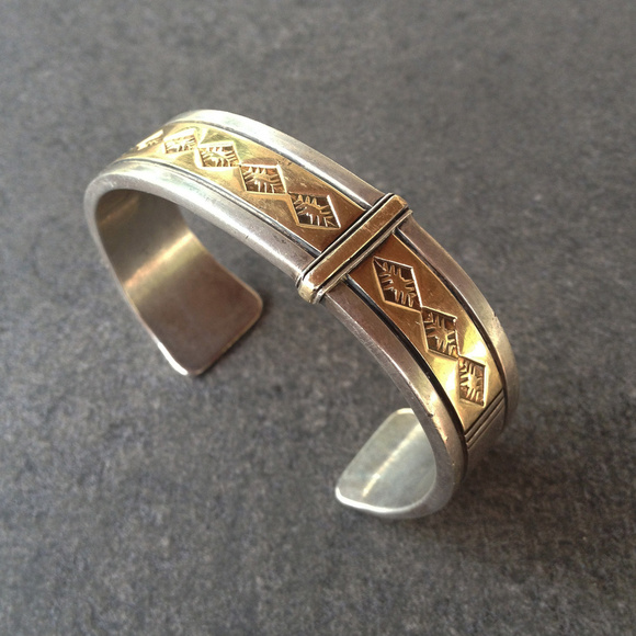 Vintage Southwest Sterling and 14K Gold Bracelet - Picture 4 of 6